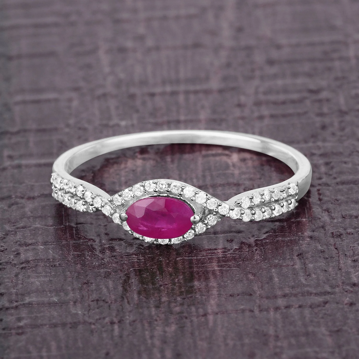 0.40 Carat Genuine Ruby and White Diamond 14K White Gold Ring - Image 4