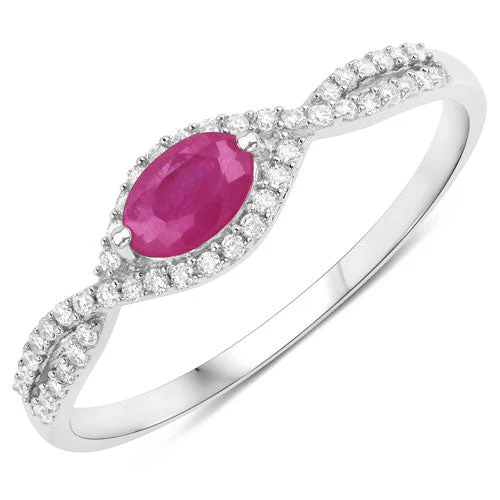0.40 Carat Genuine Ruby and White Diamond 14K White Gold Ring - Image 5