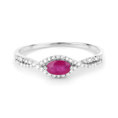 0.40 Carat Genuine Ruby and White Diamond 14K White Gold Ring - Image 7