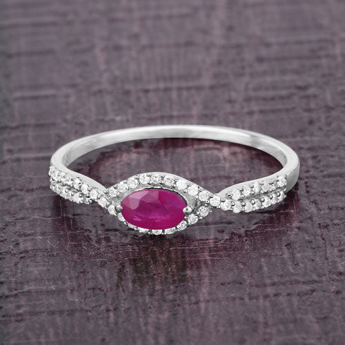0.40 Carat Genuine Ruby and White Diamond 14K White Gold Ring - Image 8