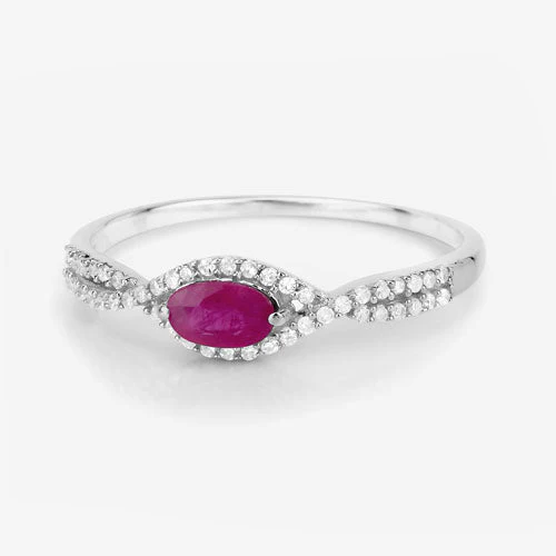 0.40 Carat Genuine Ruby and White Diamond 14K White Gold Ring - Image 9