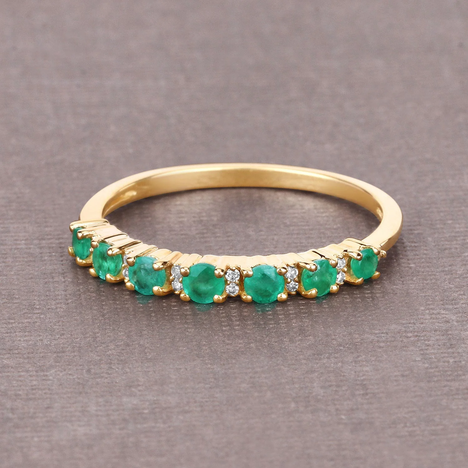 0.41 Carat Genuine Zambian Emerald and White Diamond 14K Yellow Gold Ring - Image 4