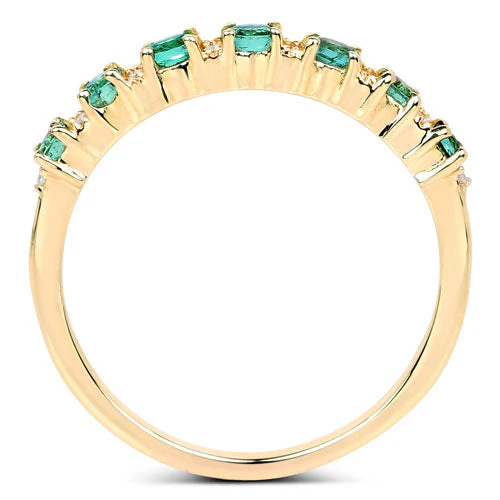 0.41 Carat Genuine Zambian Emerald and White Diamond 14K Yellow Gold Ring - Image 6