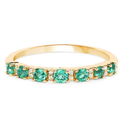 0.41 Carat Genuine Zambian Emerald and White Diamond 14K Yellow Gold Ring - Image 7