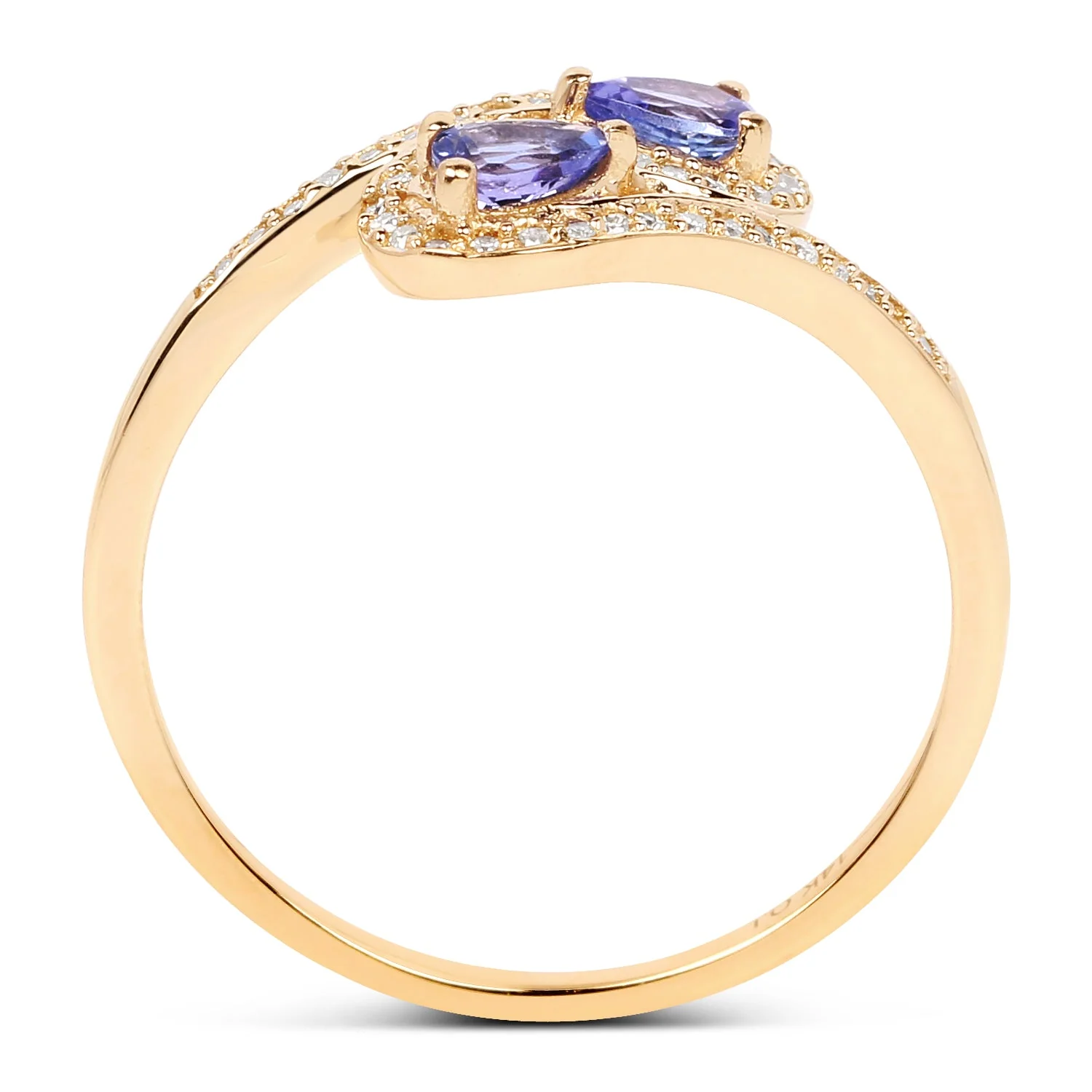 0.42 Carat Genuine Tanzanite and White Diamond 14K Yellow Gold Ring - Image 2