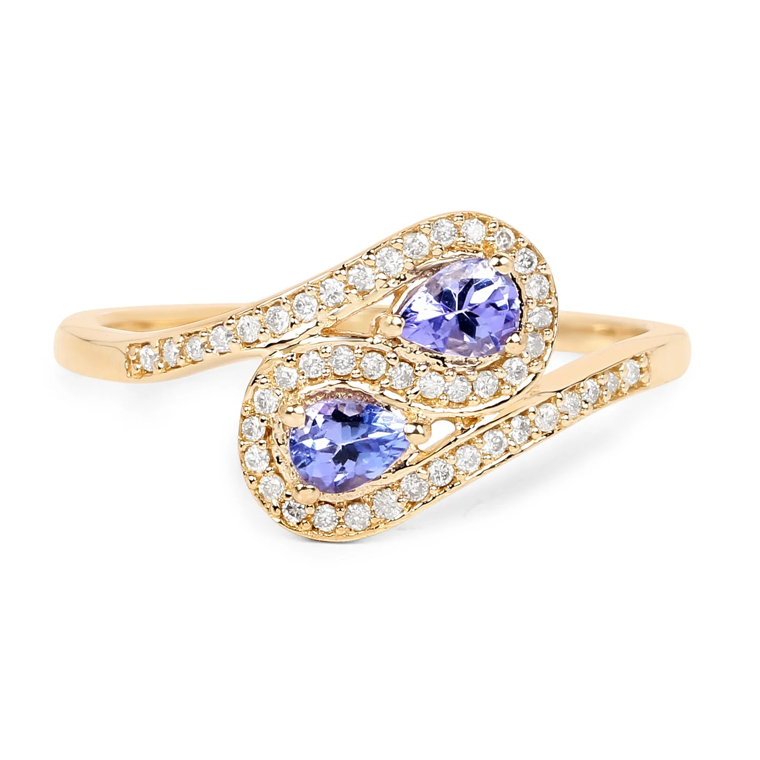 0.42 Carat Genuine Tanzanite and White Diamond 14K Yellow Gold Ring - Image 3