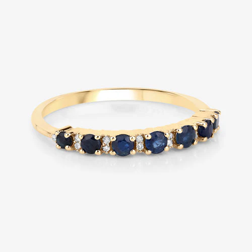 0.43 Carat Genuine Blue Sapphire and White Diamond 14K Yellow Gold Ring - Image 10