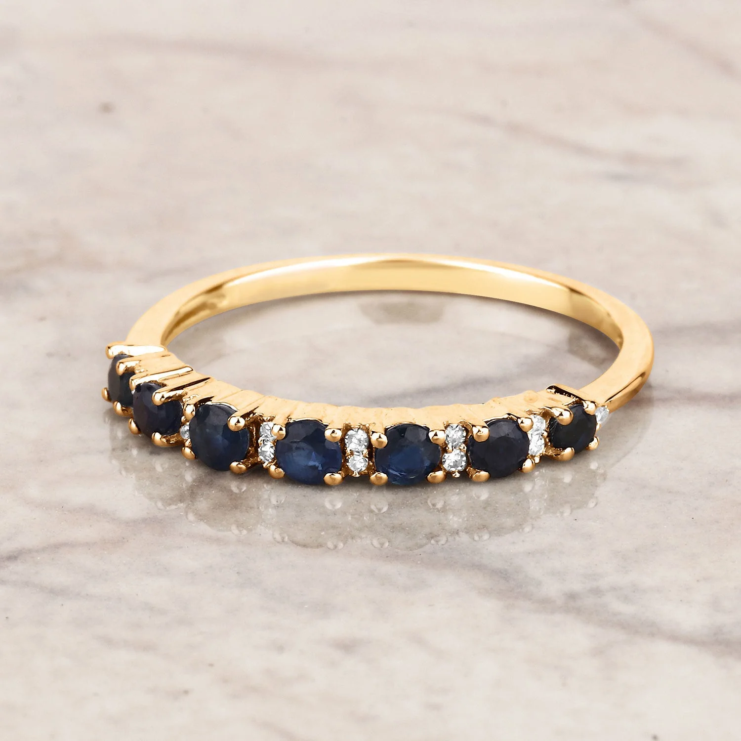 0.43 Carat Genuine Blue Sapphire and White Diamond 14K Yellow Gold Ring - Image 4