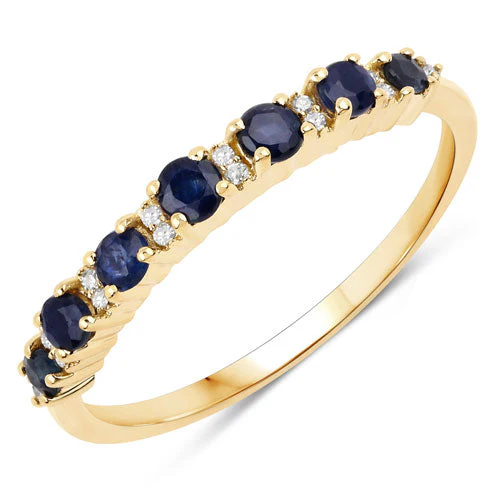 0.43 Carat Genuine Blue Sapphire and White Diamond 14K Yellow Gold Ring - Image 5