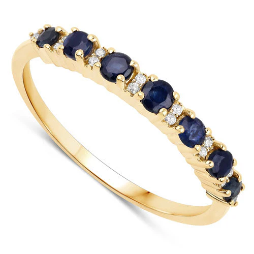 0.43 Carat Genuine Blue Sapphire and White Diamond 14K Yellow Gold Ring - Image 6