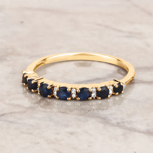 0.43 Carat Genuine Blue Sapphire and White Diamond 14K Yellow Gold Ring - Image 8