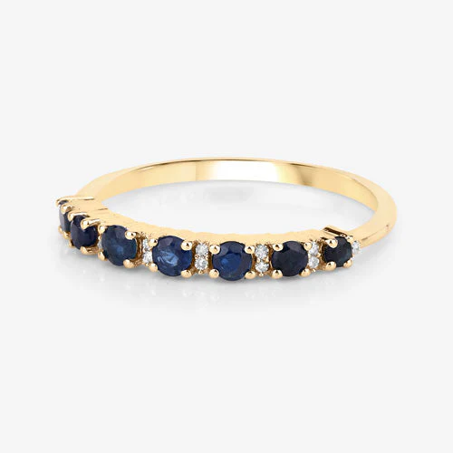 0.43 Carat Genuine Blue Sapphire and White Diamond 14K Yellow Gold Ring - Image 9