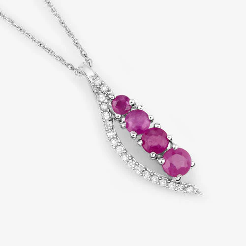 0.43 Carat Genuine Ruby and White Diamond 14K White Gold Pendant - Image 8