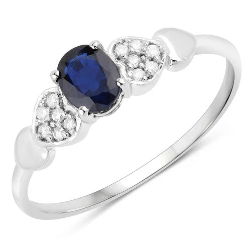 0.44 Carat Genuine Blue Sapphire and White Diamond 14K White Gold Ring - Image 5