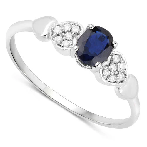 0.44 Carat Genuine Blue Sapphire and White Diamond 14K White Gold Ring - Image 6