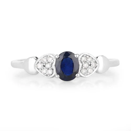 0.44 Carat Genuine Blue Sapphire and White Diamond 14K White Gold Ring - Image 7