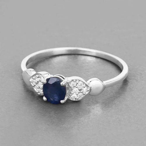 0.44 Carat Genuine Blue Sapphire and White Diamond 14K White Gold Ring - Image 8