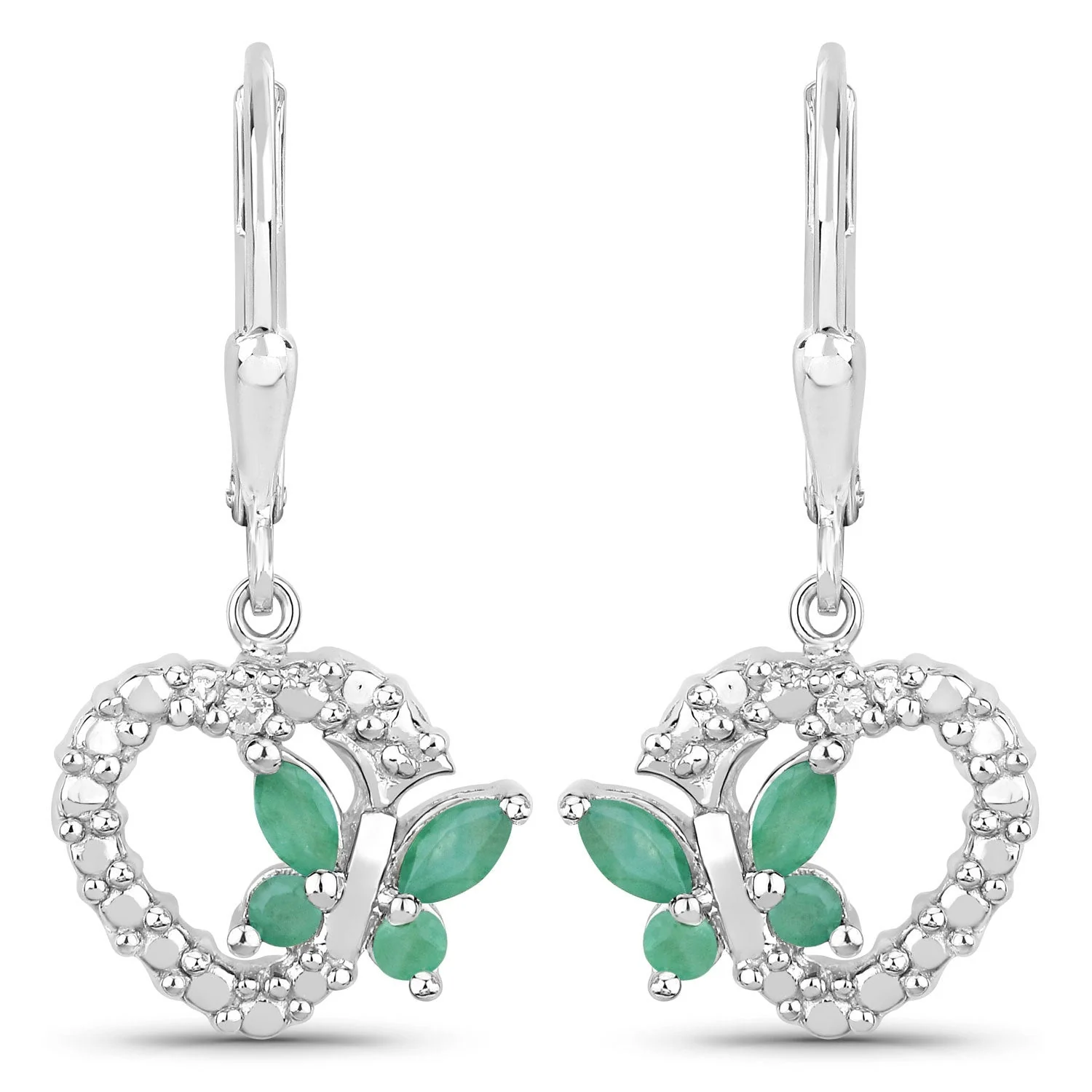 0.44 Carat Genuine Emerald and Created White Sapphire .925 Sterling Silver Earrings