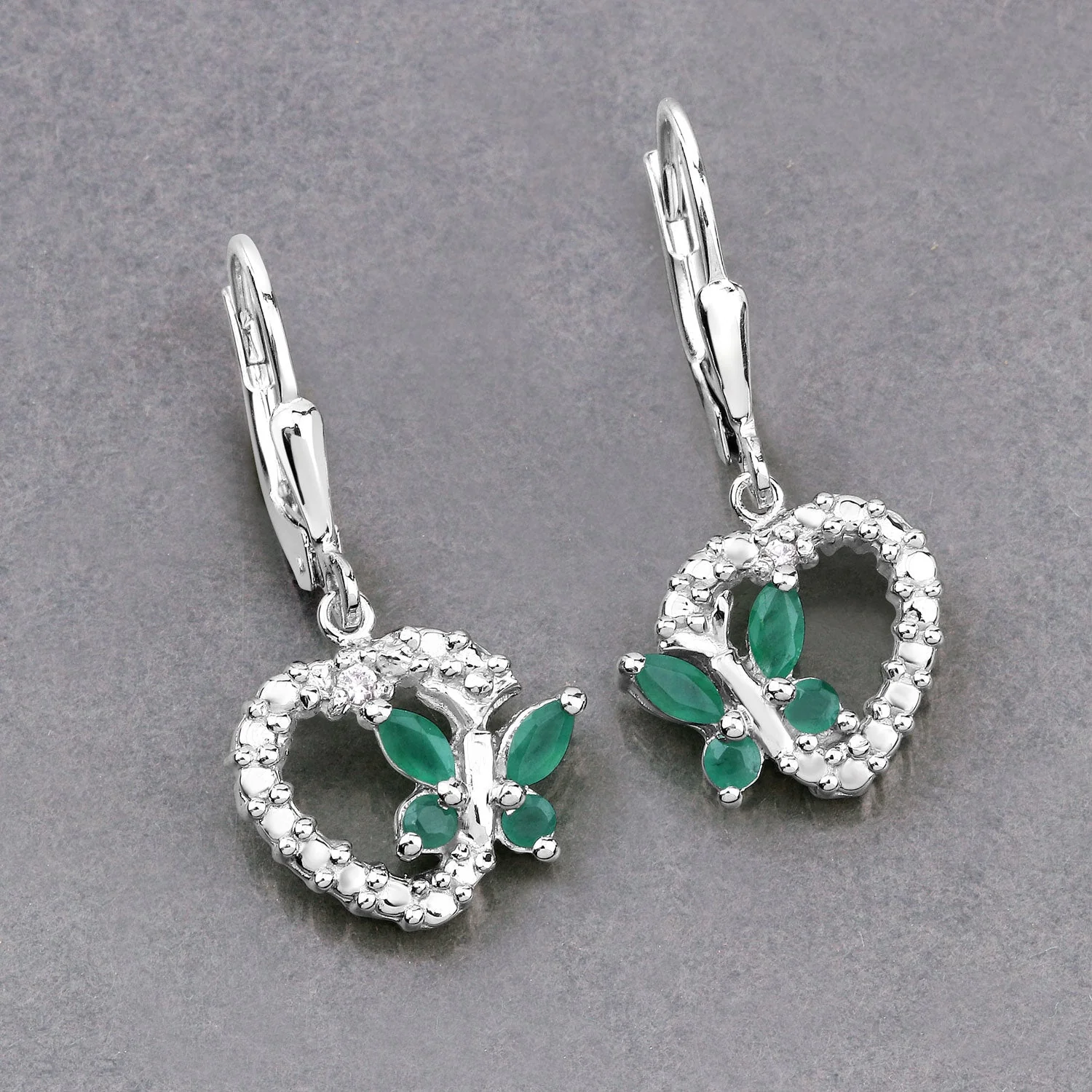 0.44 Carat Genuine Emerald and Created White Sapphire .925 Sterling Silver Earrings - Image 4