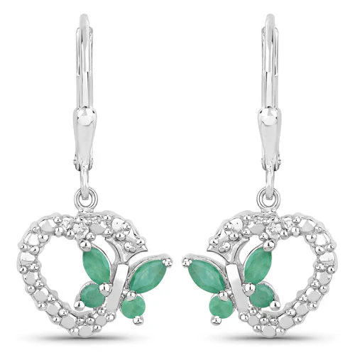 0.44 Carat Genuine Emerald and Created White Sapphire .925 Sterling Silver Earrings - Image 5