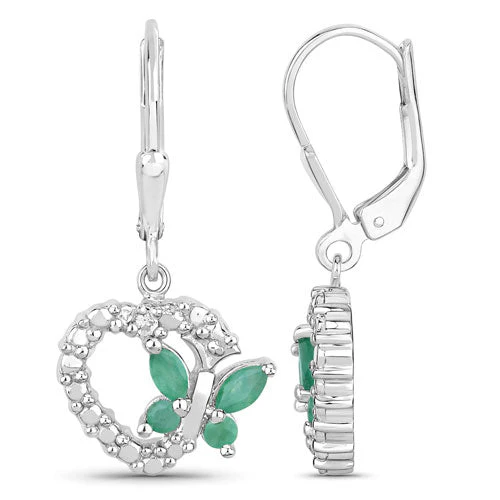 0.44 Carat Genuine Emerald and Created White Sapphire .925 Sterling Silver Earrings - Image 6