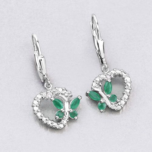 0.44 Carat Genuine Emerald and Created White Sapphire .925 Sterling Silver Earrings - Image 8