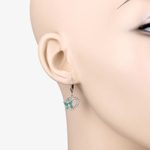 0.44 Carat Genuine Emerald and Created White Sapphire .925 Sterling Silver Earrings - Image 9