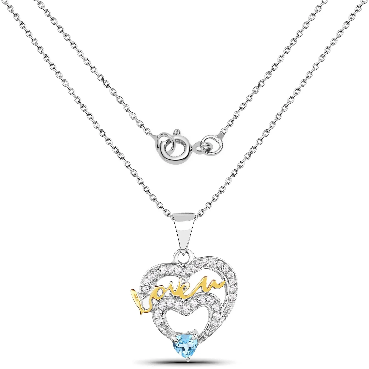 0.44 Carat Genuine Swiss Blue Topaz and White Topaz .925 Sterling Silver Pendant - Image 2