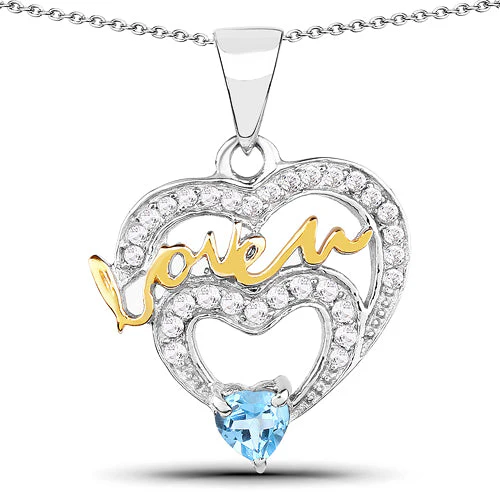 0.44 Carat Genuine Swiss Blue Topaz and White Topaz .925 Sterling Silver Pendant - Image 3