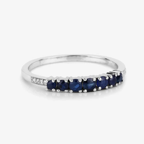 0.45 Carat Genuine Blue Sapphire and White Diamond 14K White Gold Ring - Image 10