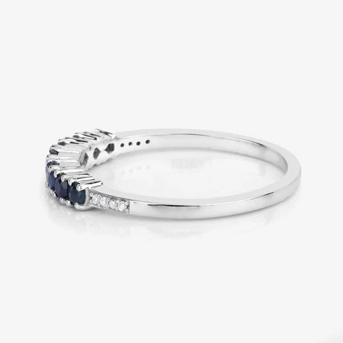 0.45 Carat Genuine Blue Sapphire and White Diamond 14K White Gold Ring - Image 11