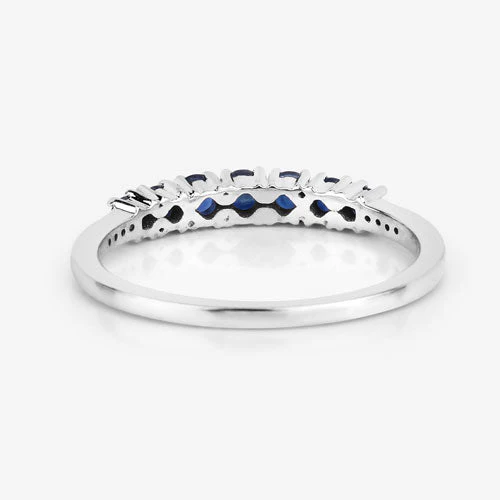 0.45 Carat Genuine Blue Sapphire and White Diamond 14K White Gold Ring - Image 12