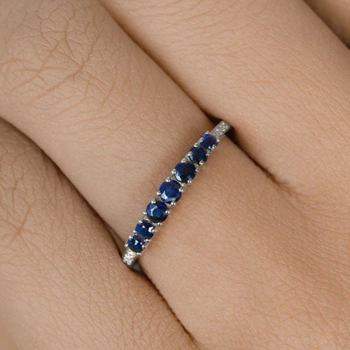 0.45 Carat Genuine Blue Sapphire and White Diamond 14K White Gold Ring - Image 14