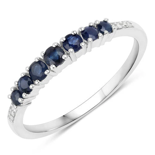 0.45 Carat Genuine Blue Sapphire and White Diamond 14K White Gold Ring - Image 5