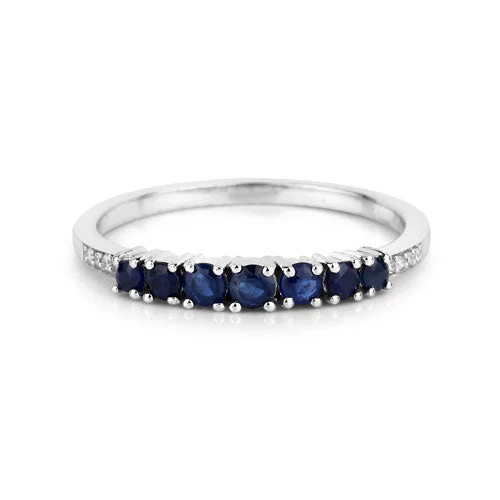 0.45 Carat Genuine Blue Sapphire and White Diamond 14K White Gold Ring - Image 7