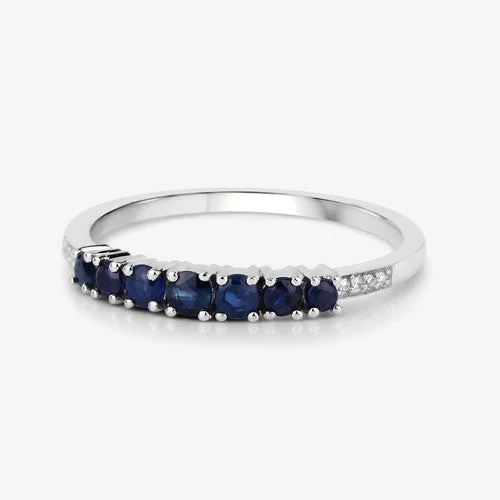 0.45 Carat Genuine Blue Sapphire and White Diamond 14K White Gold Ring - Image 9