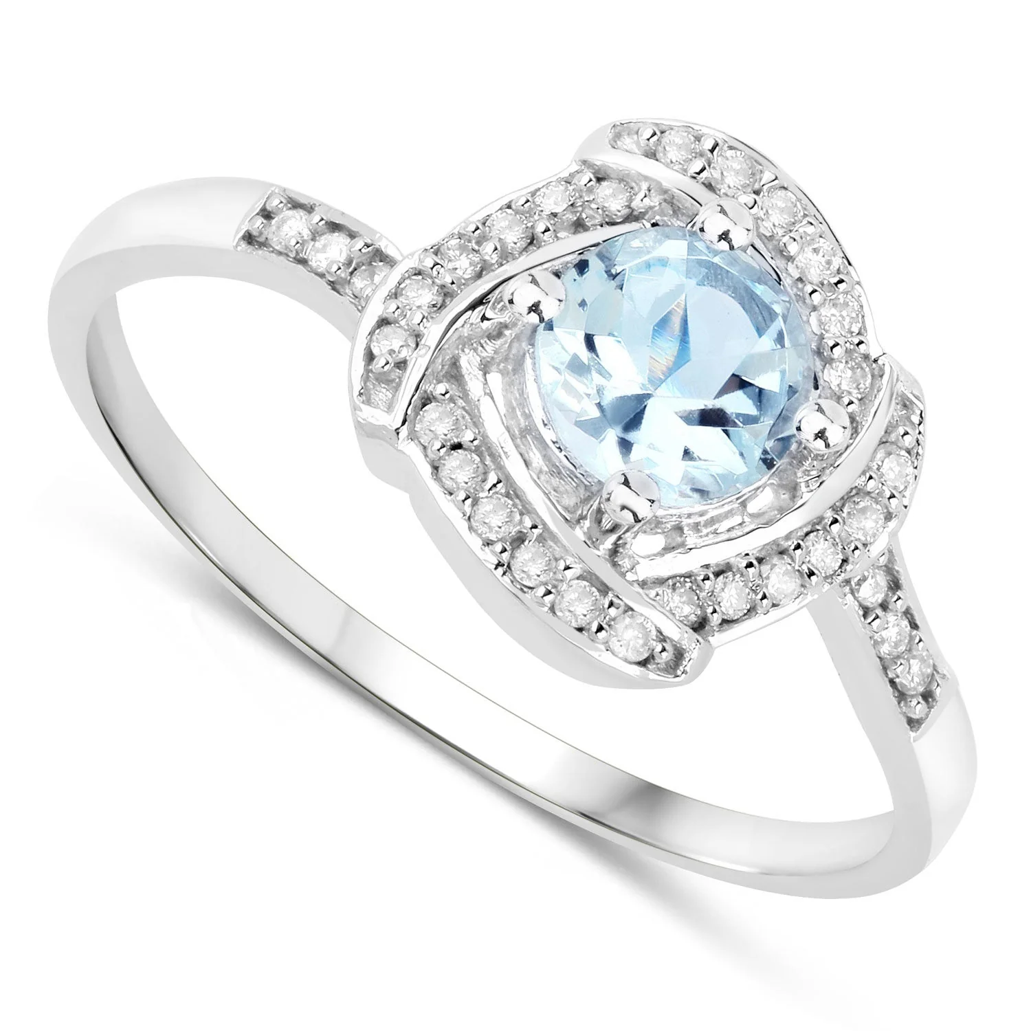 0.46 Carat Genuine Aquamarine and White Diamond 14K White Gold Ring - Image 2