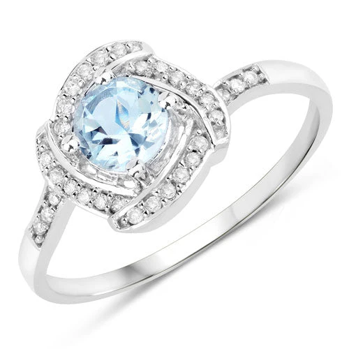 0.46 Carat Genuine Aquamarine and White Diamond 14K White Gold Ring - Image 5
