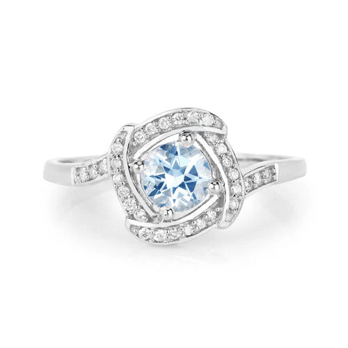 0.46 Carat Genuine Aquamarine and White Diamond 14K White Gold Ring - Image 7