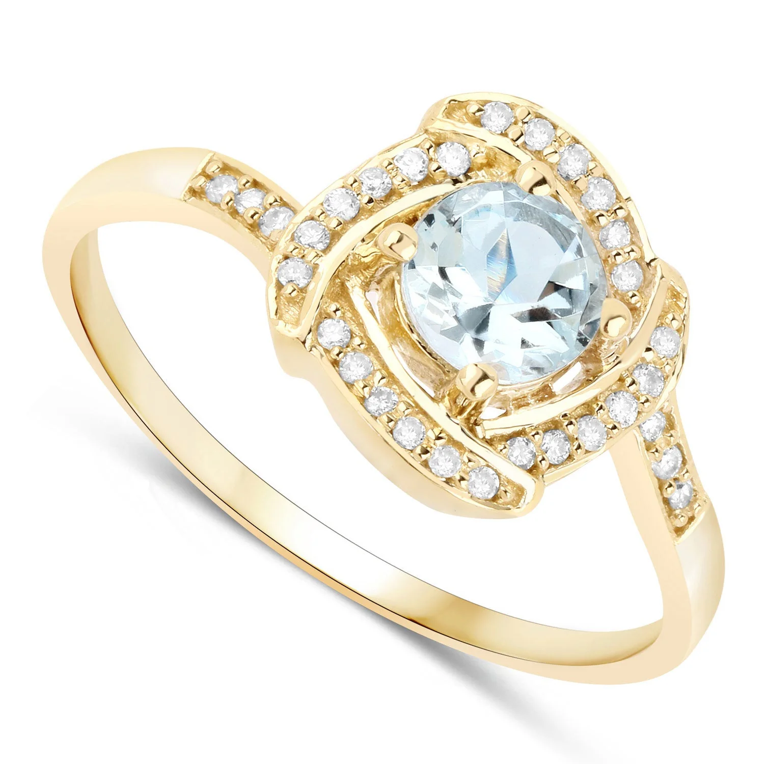 0.46 Carat Genuine Aquamarine and White Diamond 14K Yellow Gold Ring - Image 2