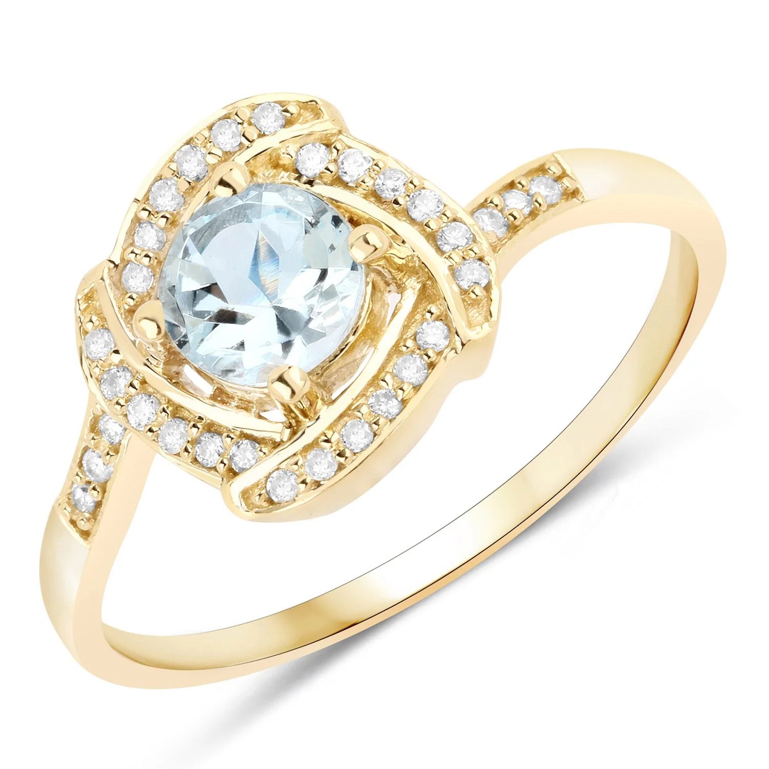 0.46 Carat Genuine Aquamarine and White Diamond 14K Yellow Gold Ring - Image 5
