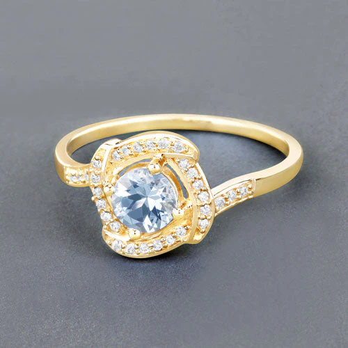 0.46 Carat Genuine Aquamarine and White Diamond 14K Yellow Gold Ring - Image 9