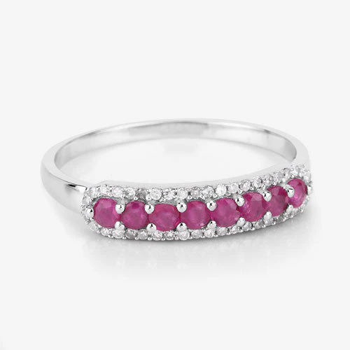 0.47 Carat Genuine Ruby and White Diamond 14K White Gold Ring - Image 10