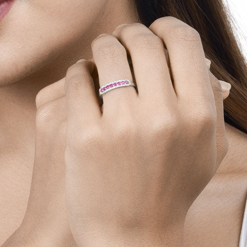 0.47 Carat Genuine Ruby and White Diamond 14K White Gold Ring - Image 14