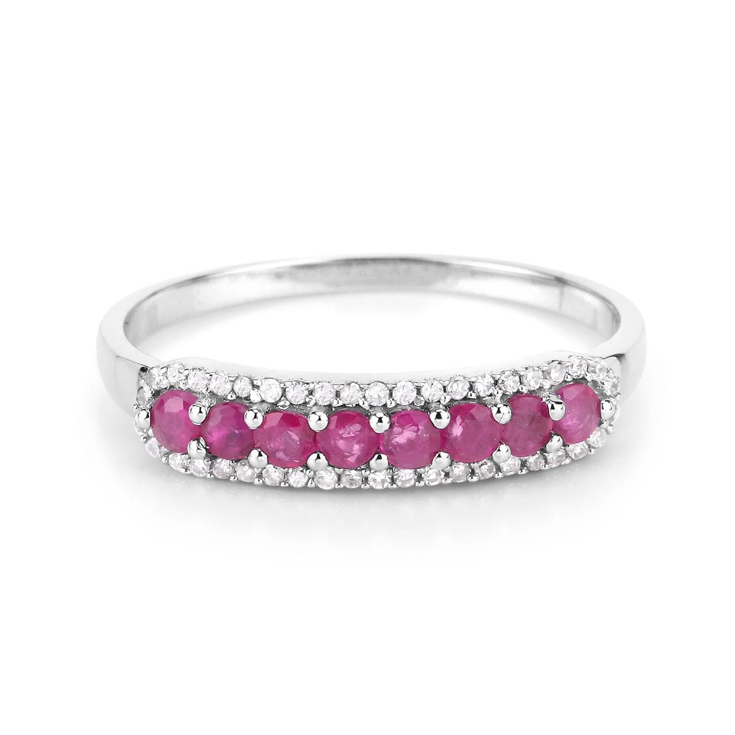 0.47 Carat Genuine Ruby and White Diamond 14K White Gold Ring - Image 3