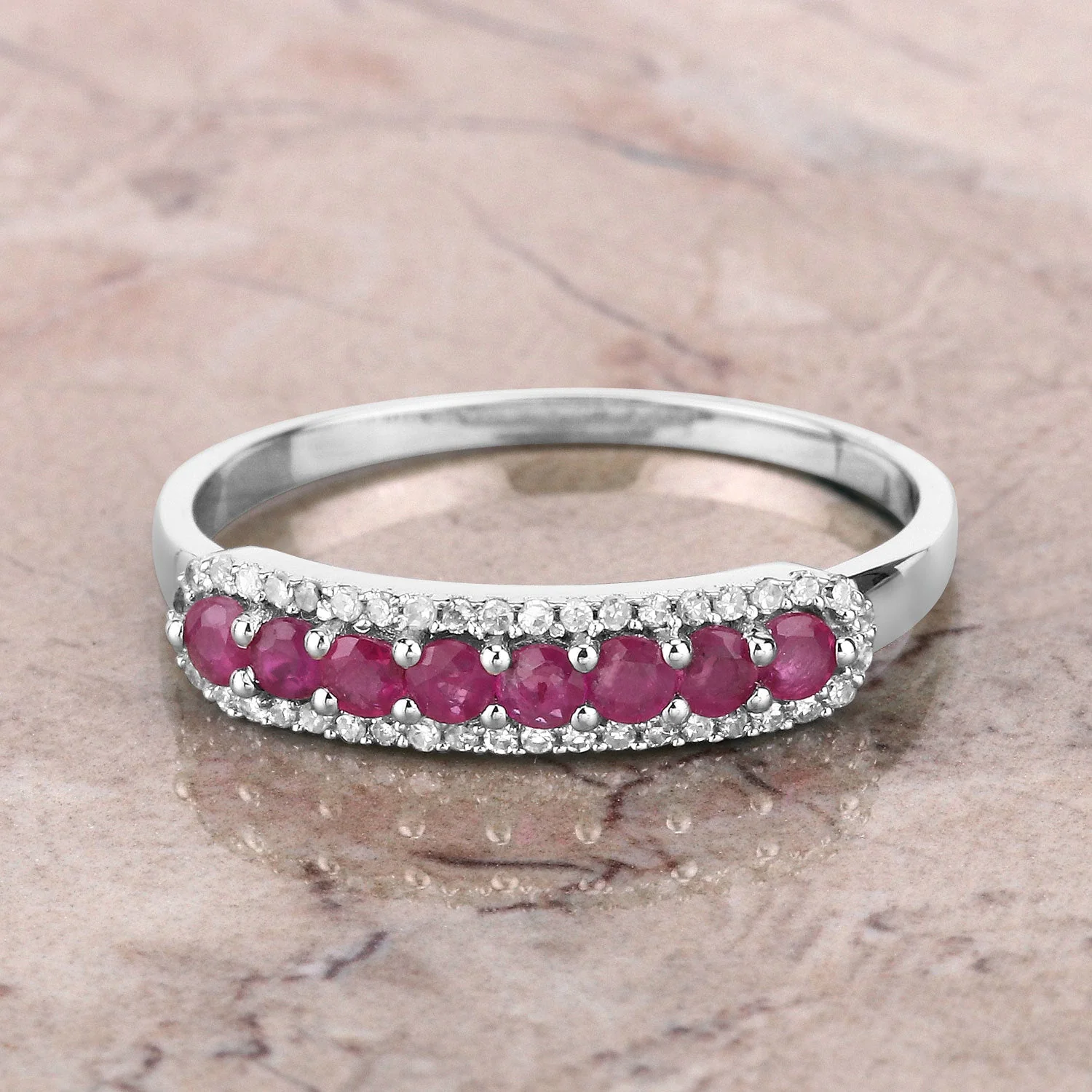 0.47 Carat Genuine Ruby and White Diamond 14K White Gold Ring - Image 4