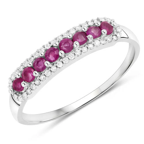 0.47 Carat Genuine Ruby and White Diamond 14K White Gold Ring - Image 5