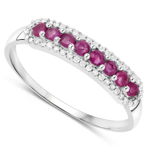 0.47 Carat Genuine Ruby and White Diamond 14K White Gold Ring - Image 6
