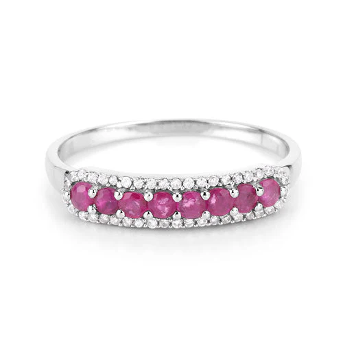 0.47 Carat Genuine Ruby and White Diamond 14K White Gold Ring - Image 7