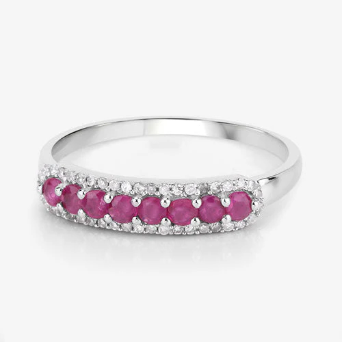 0.47 Carat Genuine Ruby and White Diamond 14K White Gold Ring - Image 9